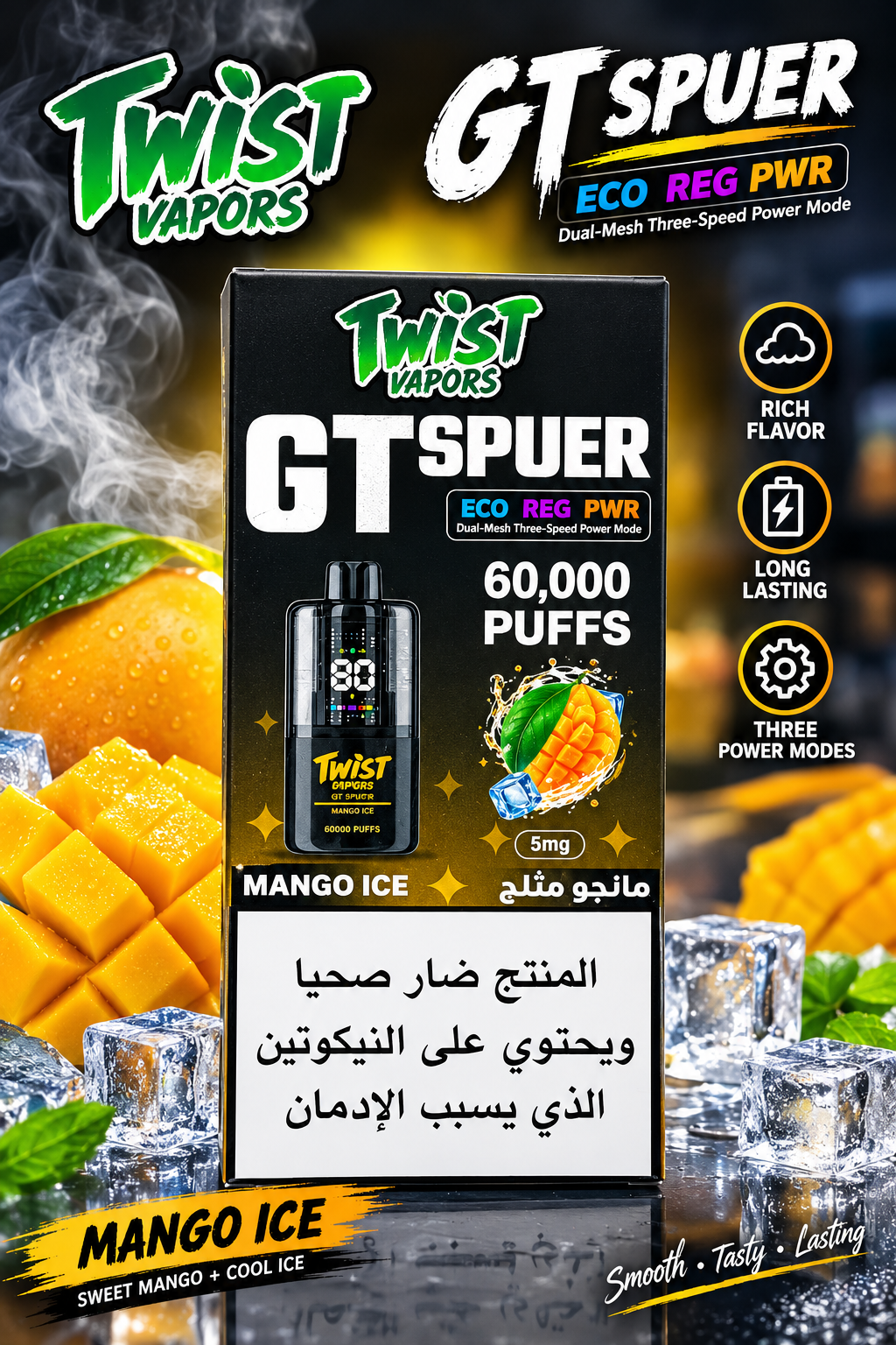 Twist Vapors GT Spuer Disposable Vape - Mango Ice (60,000 Puffs)