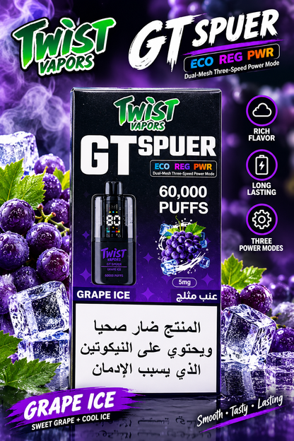Twist Vapors GT Spuer Disposable Vape - Grape Ice (60,000 Puffs)